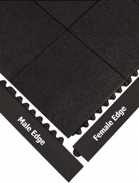 Wearwell - 39" Long x 3" Wide x 5/8" Thick, Anti-Fatigue Modular Matting Ramp Edge - Male, Black, For Dry & Wet Areas, Series 572 - USA Tool & Supply