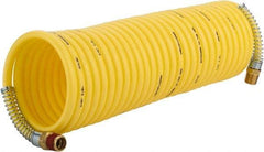 Coilhose Pneumatics - 1/4" ID, 1/4 Thread, 25' Long, Yellow Nylon Coiled & Self Storing Hose - 185 Max psi, Male Rigid x Male Swivel - USA Tool & Supply