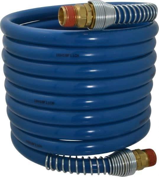 Coilhose Pneumatics - 3/8" ID, 3/8 Thread, 12' Long, Blue Nylon Coiled & Self Storing Hose - 230 Max psi, Male Swivel x Male Swivel - USA Tool & Supply