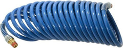 Coilhose Pneumatics - 3/8" ID, 3/8 Thread, 25' Long, Blue Nylon Coiled & Self Storing Hose - 230 Max psi, Male Swivel x Male Swivel - USA Tool & Supply