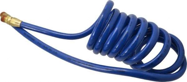 Coilhose Pneumatics - 3/8" ID, 3/8 Thread, 10' Long, Blue Polyurethane Coiled & Self Storing Hose - 115 Max psi, Male Swivel x Male Swivel - USA Tool & Supply