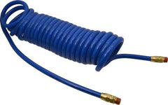 Coilhose Pneumatics - 3/8" ID, 3/8 Thread, 25' Long, Blue Polyurethane Coiled & Self Storing Hose - 115 Max psi, Male Swivel x Male Swivel - USA Tool & Supply