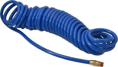 Coilhose Pneumatics - 3/8" ID, 3/8 Thread, 30' Long, Blue Polyurethane Coiled & Self Storing Hose - 115 Max psi, Male Swivel x Male Swivel - USA Tool & Supply