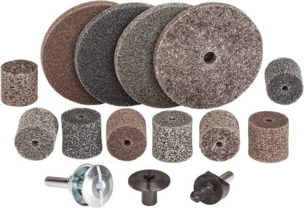 3M - 14 Piece Deburring Kit - 1 & 3" Diam Unitized Wheels in Fine, Medium & Coarse Grades, 1/4" Inch Shank Diam, Aluminum Oxide, Silicon Carbide, Mandrel Connection, Shank Included - USA Tool & Supply