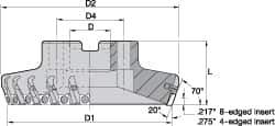 Kennametal - 4" Cut Diam, 1-1/2" Arbor Hole, 5.89mm Max Depth of Cut, 70° Indexable Chamfer & Angle Face Mill - 12 Inserts, SPHX 1205... Insert, Right Hand Cut, 12 Flutes, Series Fix-Perfect - USA Tool & Supply
