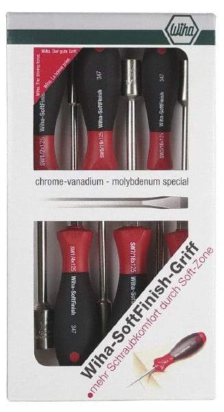 Wiha - 6 Piece 3/16 to 1/2" Nutdriver Set - Solid Shaft, Ergonomic Handle - USA Tool & Supply