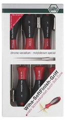 Wiha - 6 Piece 3/16 to 1/2" Nutdriver Set - Solid Shaft, Ergonomic Handle - USA Tool & Supply