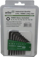 Wiha - 9 Piece T8 to T40 L-Key Short Arm Torx Key Set - T8, T9, T10, T15, T20, T25, T27, T30, T40 Torx Size - USA Tool & Supply