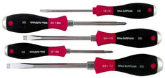 Wiha - 5 Piece Phillips & Slotted Screwdriver Set - Round Shank, Ergonomic Handle - USA Tool & Supply
