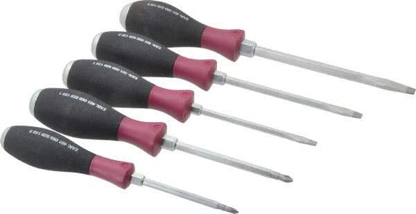 Wiha - 5 Piece Phillips & Slotted Screwdriver Set - Round Shank, Ergonomic Handle, Blade Sizes: Length 80, 100, 125 & 150, Bit Sizes: Philips #1 & #2 - USA Tool & Supply