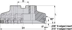 Kennametal - 5 Inserts, 2-1/2" Cut Diam, 3/4" Arbor Diam, 0.236" Max Depth of Cut, Indexable Square-Shoulder Face Mill - 0/90° Lead Angle, 1-3/4" High, SPHX 1205... Insert Compatibility, Series Fix-Perfect - USA Tool & Supply