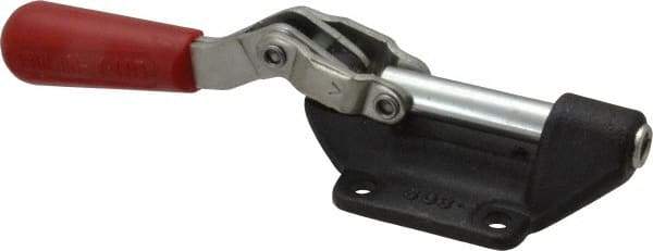 De-Sta-Co - 600 Lb Load Capacity, Flanged Base, Carbon Steel, Standard Straight Line Action Clamp - 4 Mounting Holes, 0.27" Mounting Hole Diam, 0.47" Plunger Diam, Straight Handle - USA Tool & Supply
