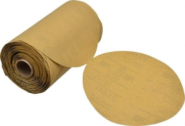 3M - 6" Diam, 400 Grit FEPA, Aluminum Oxide Adhesive PSA Disc - Extra Fine Grade, Gold, A Weighted Backing, Flexible, Use with Random Orbital Sanders - USA Tool & Supply