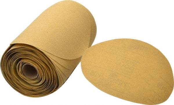 3M - 6" Diam, 120 Grit FEPA, Aluminum Oxide Adhesive PSA Disc - Fine Grade, Gold, A Weighted Backing, Flexible, Use with Random Orbital Sanders - USA Tool & Supply