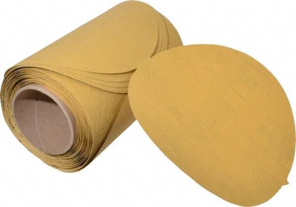 3M - 8" Diam, 180 Grit FEPA, Aluminum Oxide Adhesive PSA Disc - Very Fine Grade, Gold, A Weighted Backing, Flexible, Use with Random Orbital Sanders - USA Tool & Supply