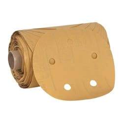 3M - 5" Diam, 320 Grit FEPA, Aluminum Oxide Adhesive PSA Disc - Extra Fine Grade, Gold, A Weighted Backing, Flexible, Use with Random Orbital Sanders - USA Tool & Supply