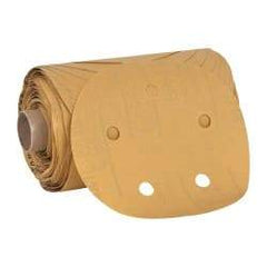 3M - 5" Diam, 320 Grit FEPA, Aluminum Oxide Adhesive PSA Disc - Extra Fine Grade, Gold, A Weighted Backing, Flexible, Use with Random Orbital Sanders - USA Tool & Supply