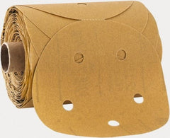 3M - 5" Diam, 240 Grit FEPA, Aluminum Oxide Adhesive PSA Disc - Very Fine Grade, Gold, A Weighted Backing, Flexible, Use with Random Orbital Sanders - USA Tool & Supply