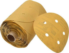 3M - 5" Diam, 220 Grit FEPA, Aluminum Oxide Adhesive PSA Disc - Very Fine Grade, Gold, A Weighted Backing, Flexible, Use with Random Orbital Sanders - USA Tool & Supply