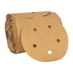 3M - 5" Diam, 80 Grit FEPA, Aluminum Oxide Adhesive PSA Disc - Medium Grade, Gold, A Weighted Backing, Flexible, Use with Random Orbital Sanders - USA Tool & Supply