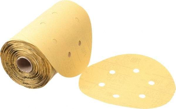 3M - 6" Diam, 400 Grit FEPA, Aluminum Oxide Adhesive PSA Disc - Super Fine Grade, Gold, A Weighted Backing, Flexible, Use with Random Orbital Sanders - USA Tool & Supply