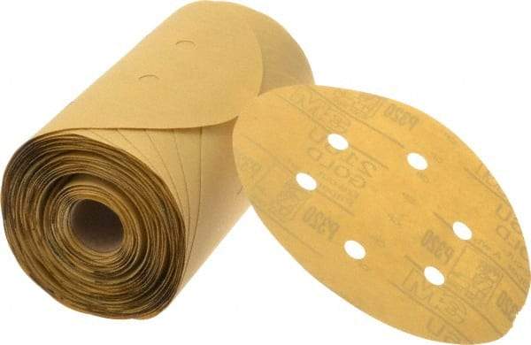3M - 6" Diam, 320 Grit FEPA, Aluminum Oxide Adhesive PSA Disc - Extra Fine Grade, Gold, A Weighted Backing, Flexible, Use with Random Orbital Sanders - USA Tool & Supply