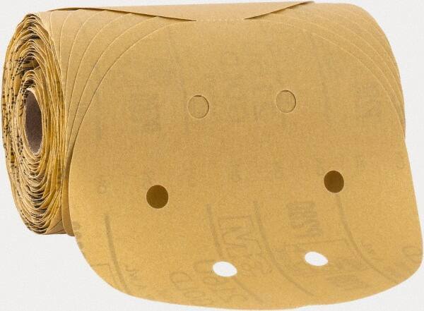 3M - 6" Diam, 280 Grit FEPA, Aluminum Oxide Adhesive PSA Disc - Extra Fine Grade, Gold, A Weighted Backing, Flexible, Use with Random Orbital Sanders - USA Tool & Supply