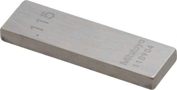 Mitutoyo - 0.115" Rectangular Steel Gage Block - Accuracy Grade 0, Includes Certificate of Inspection - USA Tool & Supply