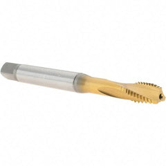 Emuge - 3/8-16 UNC 3 Flute 2BX Modified Bottoming Spiral Flute Tap - Cobalt, TiN Finish, 3.937" OAL, Right Hand Flute, Right Hand Thread, Series Rekord D - USA Tool & Supply