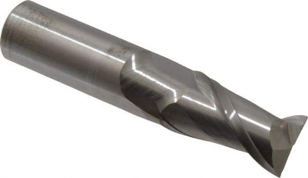 Accupro - 20mm, 38mm LOC, 20mm Shank Diam, 100mm OAL, 2 Flute, Solid Carbide Square End Mill - Single End, Uncoated, Spiral Flute, 40° Helix, Centercutting, Right Hand Cut, Right Hand Flute - USA Tool & Supply