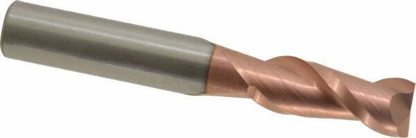 Accupro - 10mm, 25mm LOC, 10mm Shank Diam, 2-3/4" OAL, 2 Flute, Solid Carbide Square End Mill - Single End, TiCN Finish, Spiral Flute, 40° Helix, Centercutting, Right Hand Cut, Right Hand Flute - USA Tool & Supply