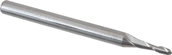 Accupro - 1.5mm Diam, 6mm LOC, 2 Flute Solid Carbide Ball End Mill - Uncoated, Single End, 38mm OAL, 3mm Shank Diam, Spiral Flute - USA Tool & Supply