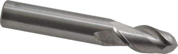 Accupro - 12mm Diam, 25mm LOC, 2 Flute Solid Carbide Ball End Mill - Uncoated, Single End, 76mm OAL, 12mm Shank Diam, Spiral Flute - USA Tool & Supply