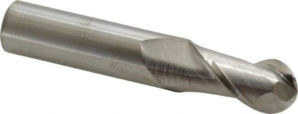 Accupro - 16mm Diam, 32mm LOC, 2 Flute Solid Carbide Ball End Mill - Uncoated, Single End, 89mm OAL, 16mm Shank Diam, Spiral Flute - USA Tool & Supply