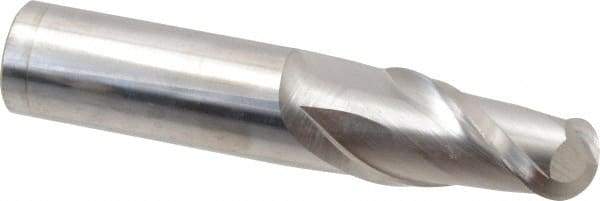 Accupro - 20mm Diam, 38mm LOC, 2 Flute Solid Carbide Ball End Mill - Uncoated, Single End, 100mm OAL, 20mm Shank Diam, Spiral Flute - USA Tool & Supply