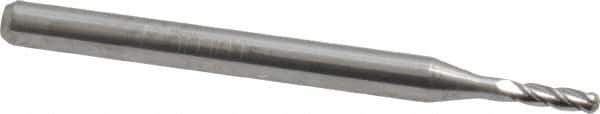 Accupro - 1.5mm Diam, 6mm LOC, 4 Flute Solid Carbide Ball End Mill - Uncoated, Single End, 38mm OAL, 3mm Shank Diam, Spiral Flute - USA Tool & Supply