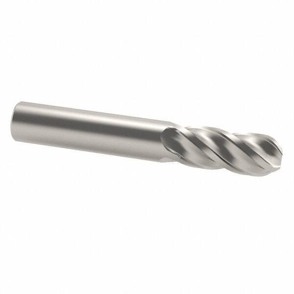 Accupro - 12mm Diam, 25mm LOC, 4 Flute Solid Carbide Ball End Mill - Uncoated, Single End, 76mm OAL, 12mm Shank Diam, Spiral Flute - USA Tool & Supply