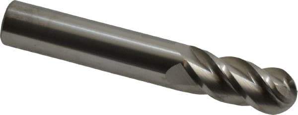 Accupro - 14mm Diam, 32mm LOC, 4 Flute Solid Carbide Ball End Mill - Uncoated, Single End, 89mm OAL, 14mm Shank Diam, Spiral Flute - USA Tool & Supply