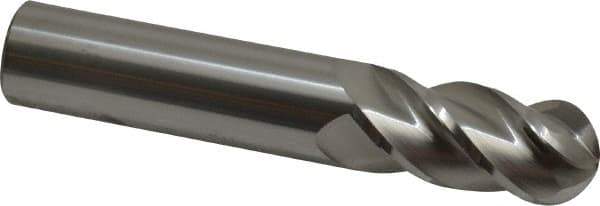 Accupro - 18mm Diam, 38mm LOC, 4 Flute Solid Carbide Ball End Mill - Uncoated, Single End, 100mm OAL, 18mm Shank Diam, Spiral Flute - USA Tool & Supply