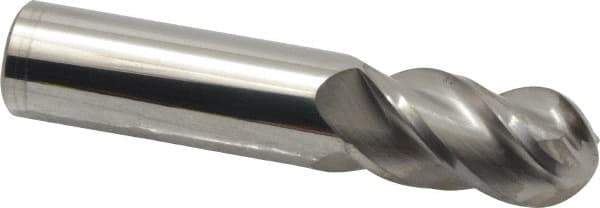 Accupro - 20mm Diam, 38mm LOC, 4 Flute Solid Carbide Ball End Mill - Uncoated, Single End, 100mm OAL, 20mm Shank Diam, Spiral Flute - USA Tool & Supply