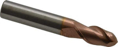 Accupro - 12mm Diam, 25mm LOC, 2 Flute Solid Carbide Ball End Mill - TiCN Finish, Single End, 76mm OAL, 12mm Shank Diam, Spiral Flute - USA Tool & Supply