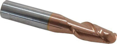 Accupro - 14mm Diam, 32mm LOC, 2 Flute Solid Carbide Ball End Mill - TiCN Finish, Single End, 89mm OAL, 14mm Shank Diam, Spiral Flute - USA Tool & Supply
