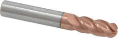 Accupro - 10mm Diam, 25mm LOC, 4 Flute Solid Carbide Ball End Mill - TiCN Finish, Single End, 70mm OAL, 10mm Shank Diam, Spiral Flute - USA Tool & Supply