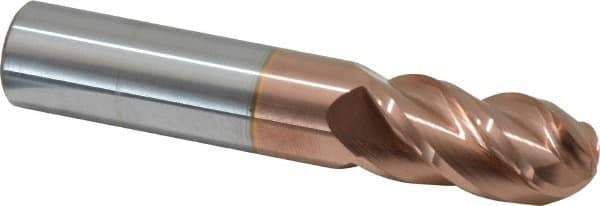 Accupro - 16mm Diam, 32mm LOC, 4 Flute Solid Carbide Ball End Mill - TiCN Finish, Single End, 89mm OAL, 16mm Shank Diam, Spiral Flute - USA Tool & Supply