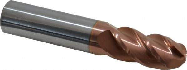 Accupro - 18mm Diam, 38mm LOC, 4 Flute Solid Carbide Ball End Mill - TiCN Finish, Single End, 101mm OAL, 18mm Shank Diam, Spiral Flute - USA Tool & Supply
