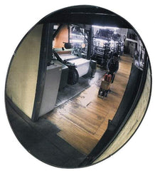 PRO-SAFE - Indoor & Outdoor Round Convex Safety, Traffic & Inspection Mirrors - Polycarbonate Lens, Laminated Hardboard Backing, 32" Diam, 32' Max Covered Distance - USA Tool & Supply