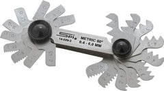 SPI - 20 Leaf, 0.4 to 6mm Pitch Range, Steel Screw Pitch Gage - 60° Thread Angle - USA Tool & Supply