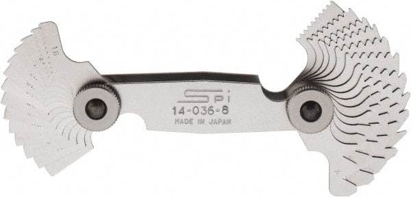 SPI - 28 Leaf, 4 to 80 TPI Range, Steel Screw Pitch Gage - 60° Thread Angle - USA Tool & Supply