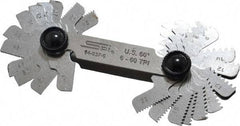 SPI - 30 Leaf, 6 to 60 TPI Range, Steel Screw Pitch Gage - 60° Thread Angle - USA Tool & Supply