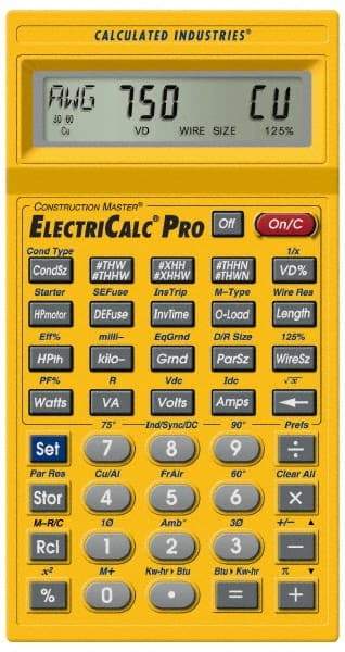 Calculated Industries - 8-Digit LCD with Annunciator-Legends 30 Function Handheld Calculator - 5/8" x 2-1/2" (15.88mm x 63.5mm) Display Size, Yellow, CR-2032 Powered, 9" Long x 8-1/2" Wide x 1-1/2" High - USA Tool & Supply